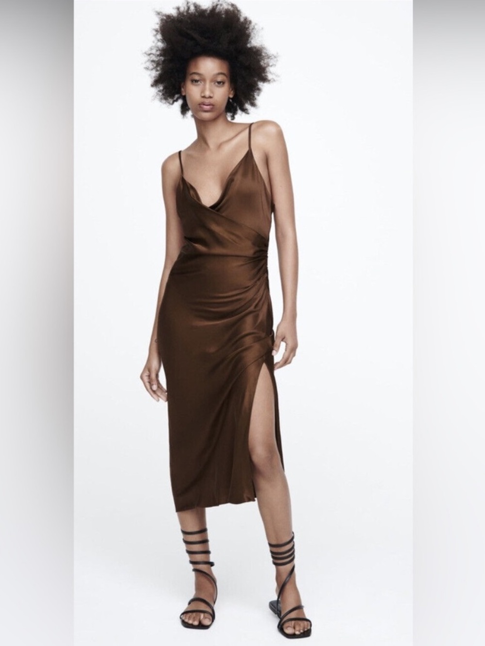 Zara Satin Slip Midi Dress